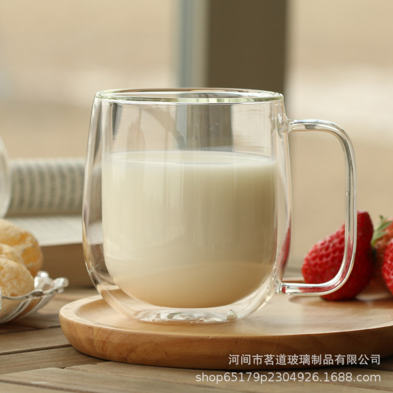 Household coffee cup set with handle, high borosilicate double-layer glass cup set, transparent water cup set, milk and juice cup set full figure