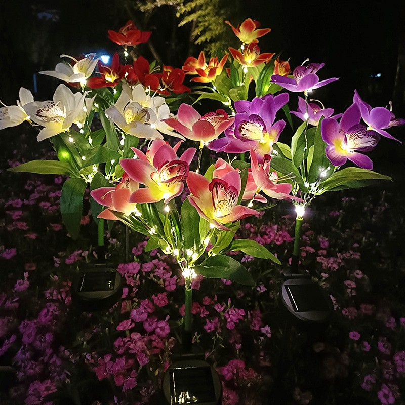 New LED villa garden decoration outdoor waterproof ground insert light lawn simulation flower light 7-head solar orchid light Specification drawing