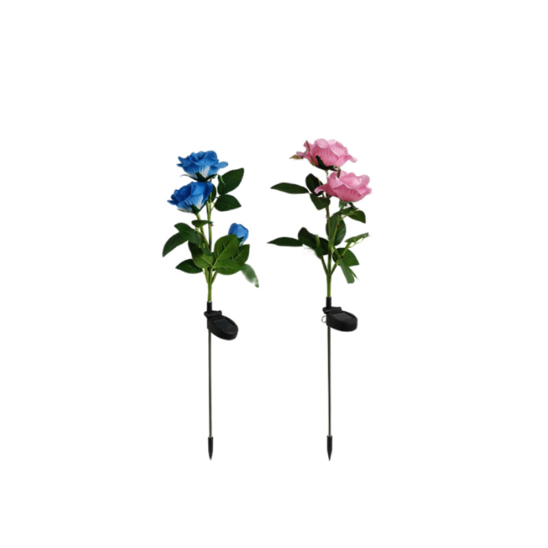 Solar-powered 3-head rose lamp, outdoor solar-powered household courtyard garden villa lawn ground insert lamp, artificial flower Item Picture