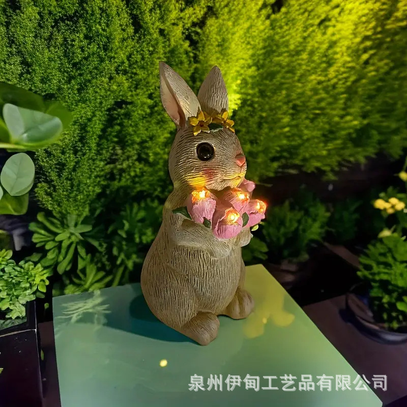 Cross-border outdoor solar-powered rabbit tulip statue resin handicrafts Animal garden garden courtyard lamp ornaments Specification drawing