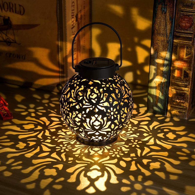 Amazon solar lanterns, iron art hollowed-out spherical pumpkin lanterns, outdoor courtyard lawn garden Chinese-style landscape lights full figure