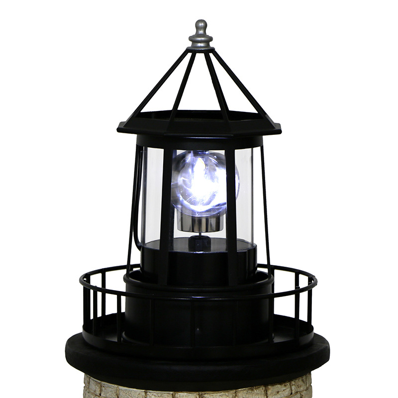 Garden decoration LED solar large rotating lighthouse, resin hardware, ironwork, electronic accessories, outdoor landscape light Item Picture