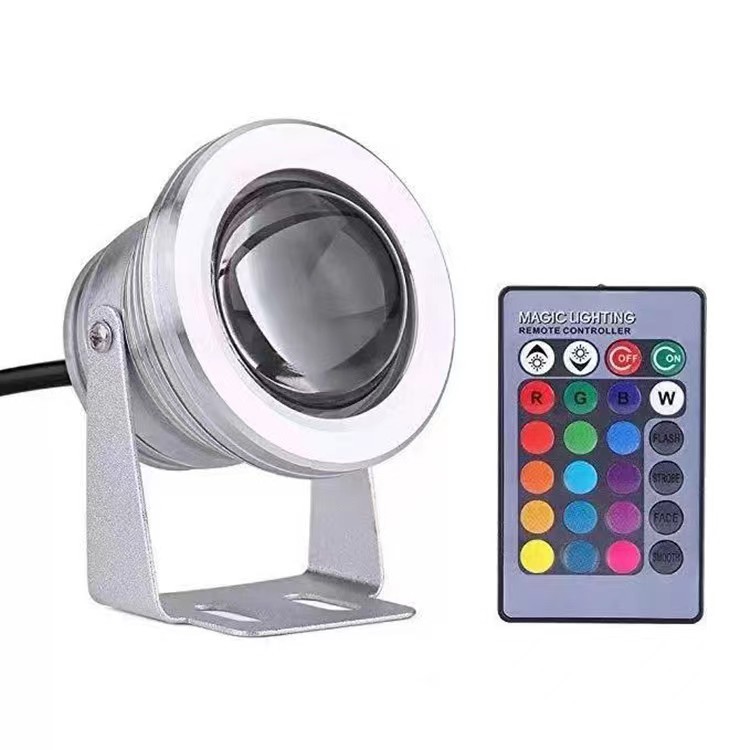 10WRGB underwater light, seven-color rotating remote control color-changing underwater light, 12V swimming pool light, fish tank landscape light, fountain light Item Picture