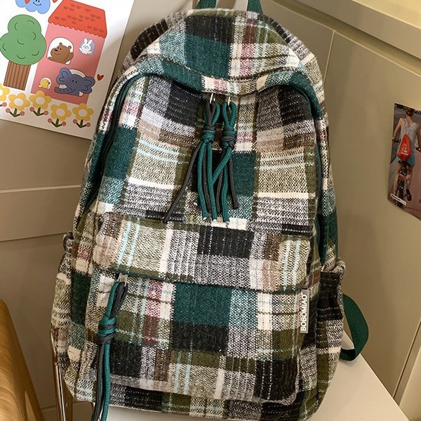 2024 New retro checkered bag with large capacity, suitable for women, high school and college students, casual travel backpack for women Specification drawing