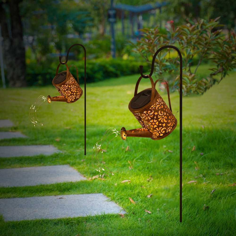 New courtyard solar shower head water bottle landscape light, outdoor lawn light, ironwork hollowed-out water bottle light, shower head light Item Picture