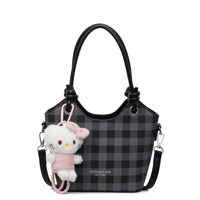 Simple checkered handbag for women, 2025 new style fashionable bucket bag, high-end quality single-shoulder bag, trendy crossbody bag Item Picture