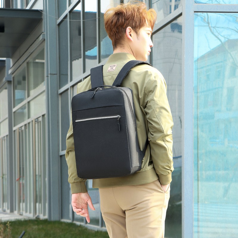 New simple and fashionable two-tone backpack three-piece set, casual men's single-shoulder bag, college student schoolbag, trendy backpack details Picture