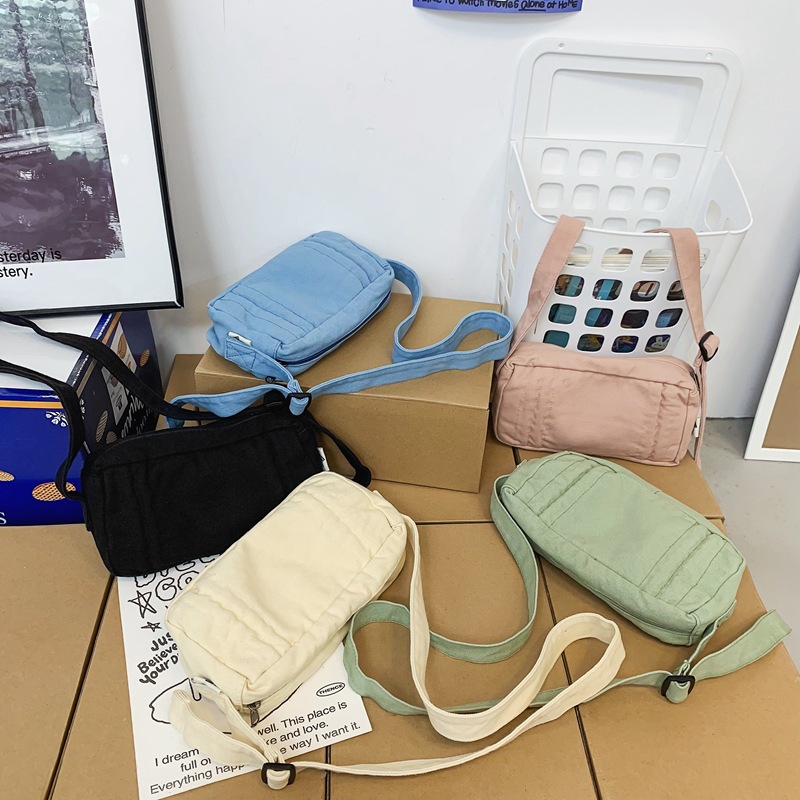 2022 New Summer small bags, women's single-shoulder bag, washed canvas bag, Korean-style mini phone bag, artistic crossbody bag Specification drawing