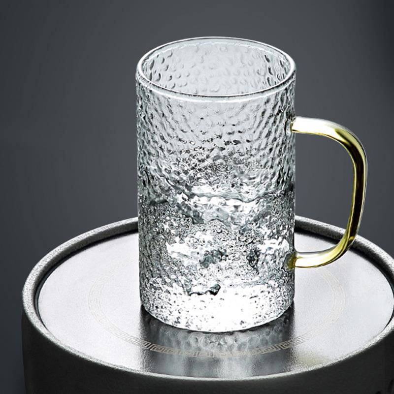 Hammered high borosilicate glass cups with handles, household straight milk beer cups, living room drinking cups, men's and women's tea cups Specification drawing