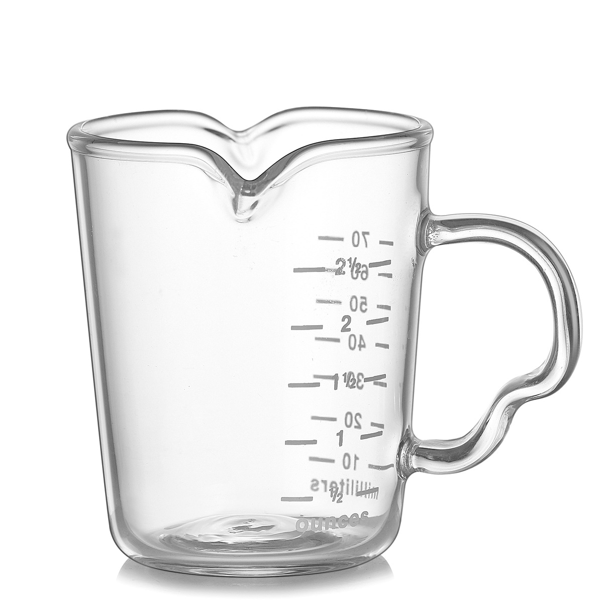 【 Customized LOGO】 Transparent glass small milk cup with scale, cross-border coffee measuring cup, double-spout milk cup Item Picture
