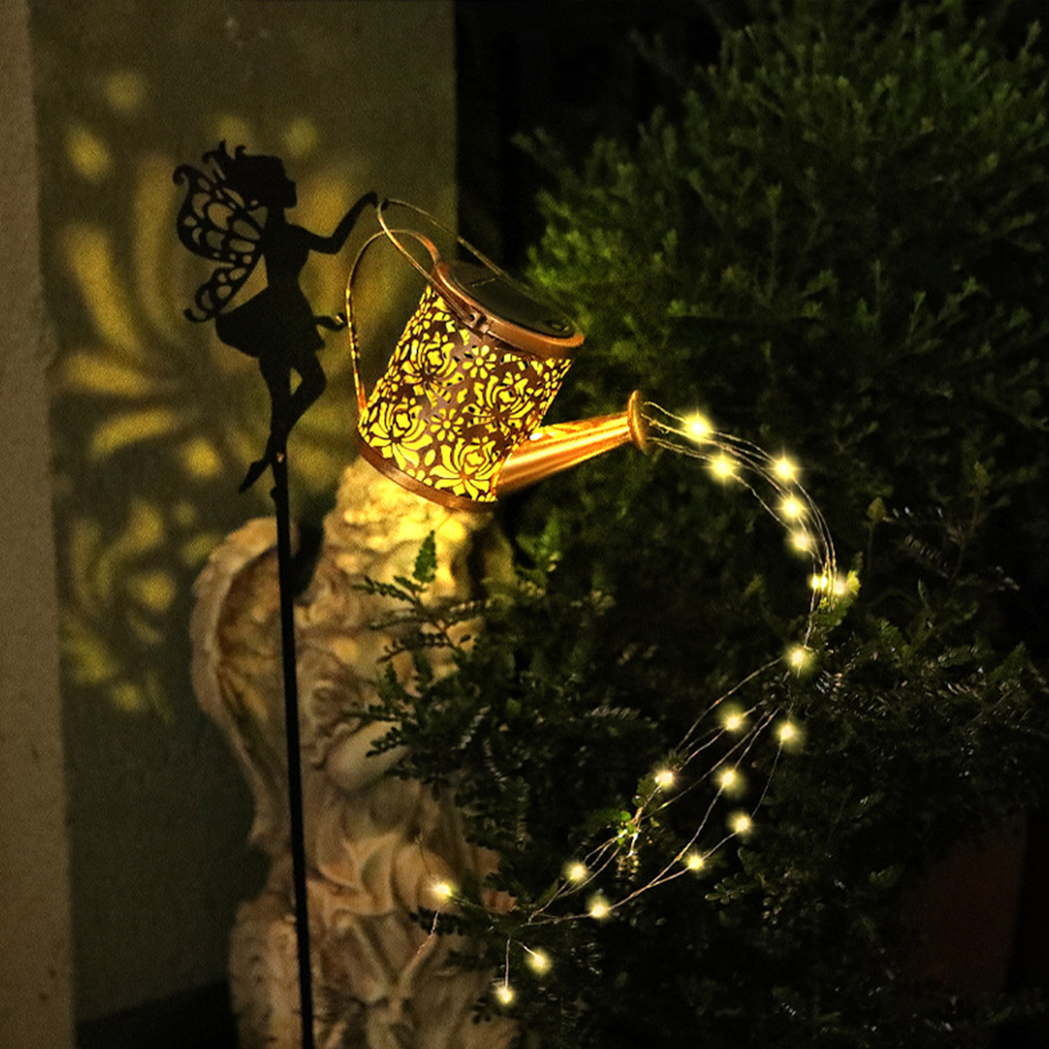 Cross-border solar garden angel water bottle lamp, outdoor display item, ground socket lamp, landscape lamp, ironwork hanging item lamp, lawn lamp full figure