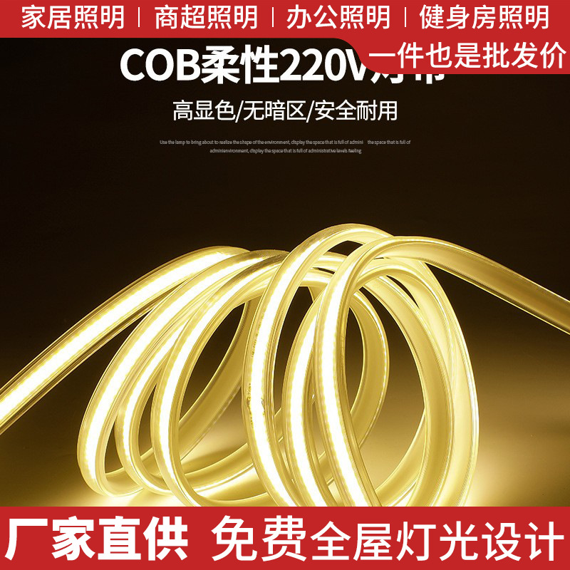 Wholesale of cob high-voltage light strips for outdoor waterproof 220-volt SAN 'an high-brightness 288-lamp flexible light strips full figure