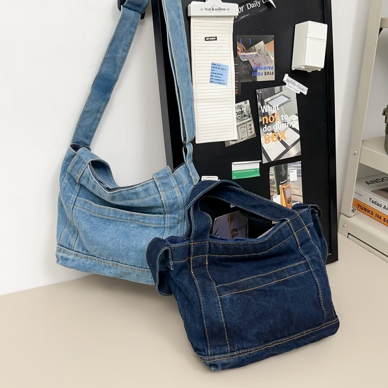 Japanese-style washed denim bag 2024 new artistic style single-shoulder bag handbag, Korean-style fashionable chic crossbody bag Specification drawing