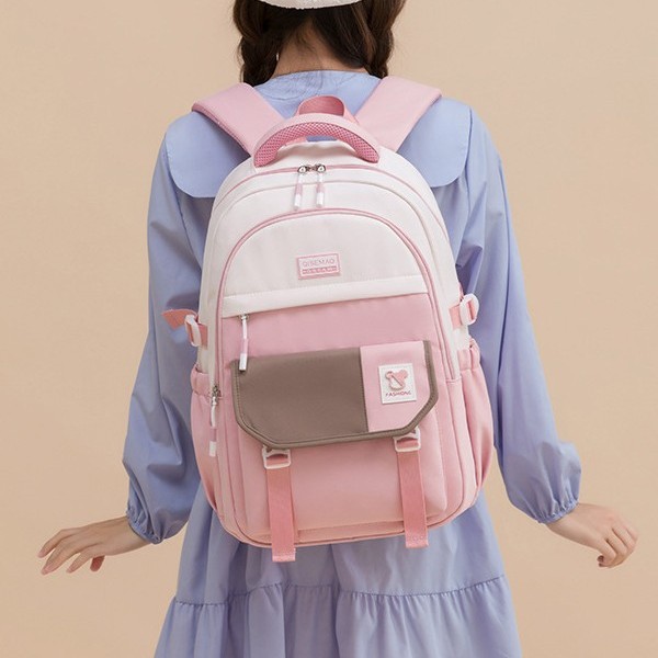 Fashionable new color-blocking and fresh schoolbag, cute school style backpack for primary, junior high and senior high school, large-capacity backpack Item Picture