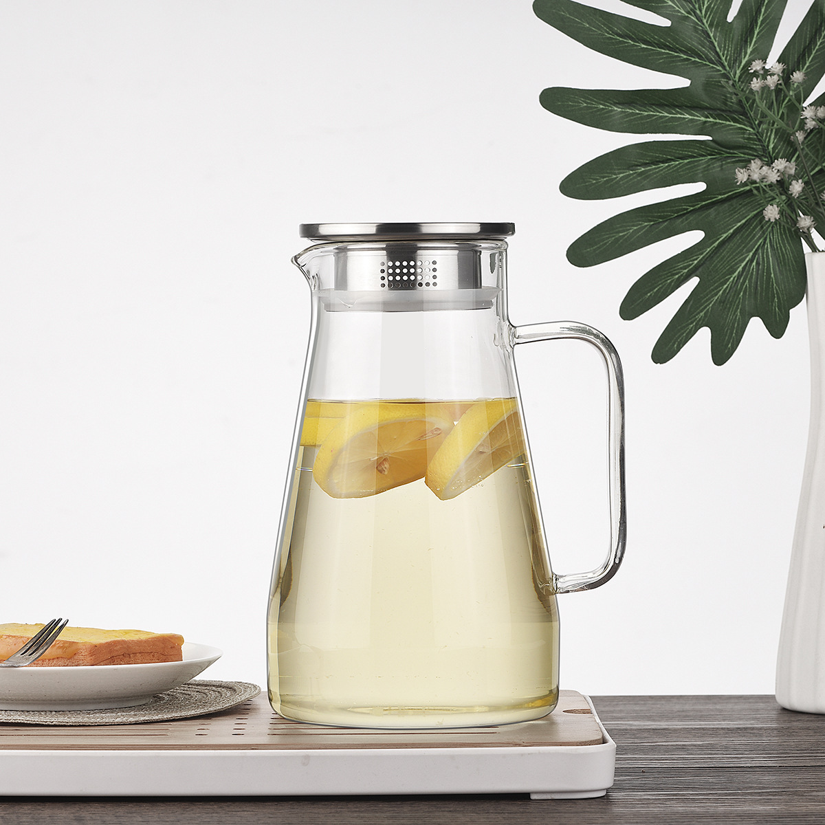 【 Customized LOGO】 Household water cooler, high borosilicate transparent water cooler, glass heat-resistant set, cold water cup Specification drawing