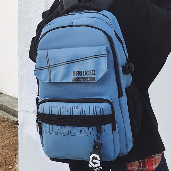 Simple computer bag, men's backpack, high school student spliced double-shoulder backpack, cool and versatile, college birthday style large backpack details Picture