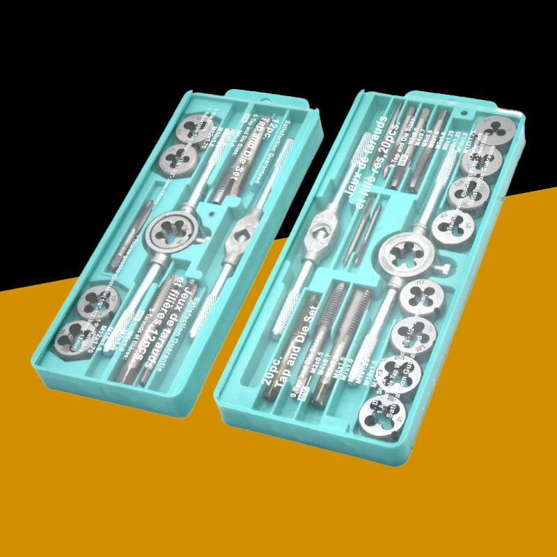 Tap, die, wrench set, hand-use winch frame, hand-use tap threading tool, metric and imperial tapping drill bit full figure