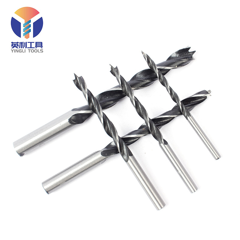 Three-pointed woodworking drill, wood board drilling and hole opening machine, woodworking tools, high-carbon steel home decoration hand electric drill, twist drill bit Specification drawing