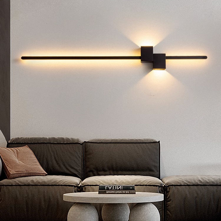 Long strip wall lamp, living room background wall grille, modern, simple, minimalist and light luxury one-line bedroom corridor bedside lamp details Picture