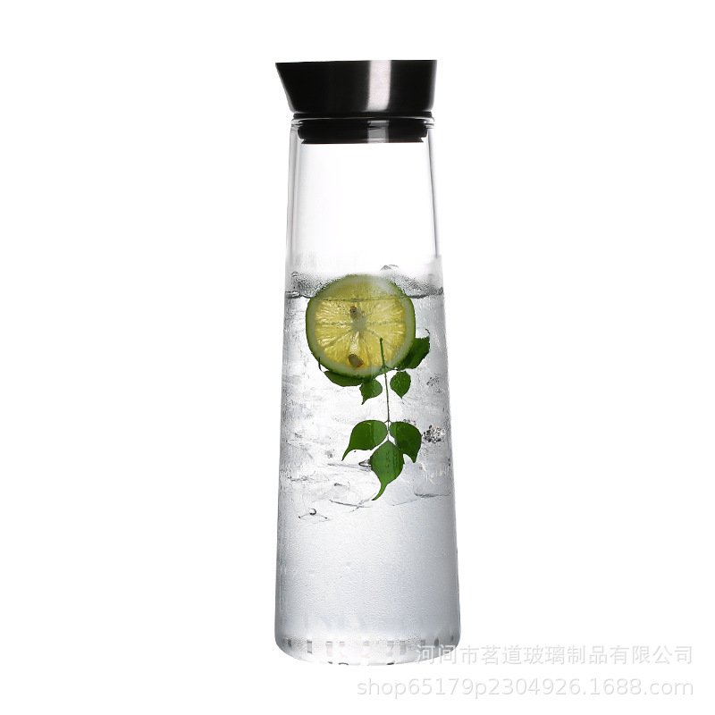 Creative stainless steel covered kettle, high borosilicate glass cooling water kettle, household summer large-capacity cold water kettle, juice tying kettle Item Picture
