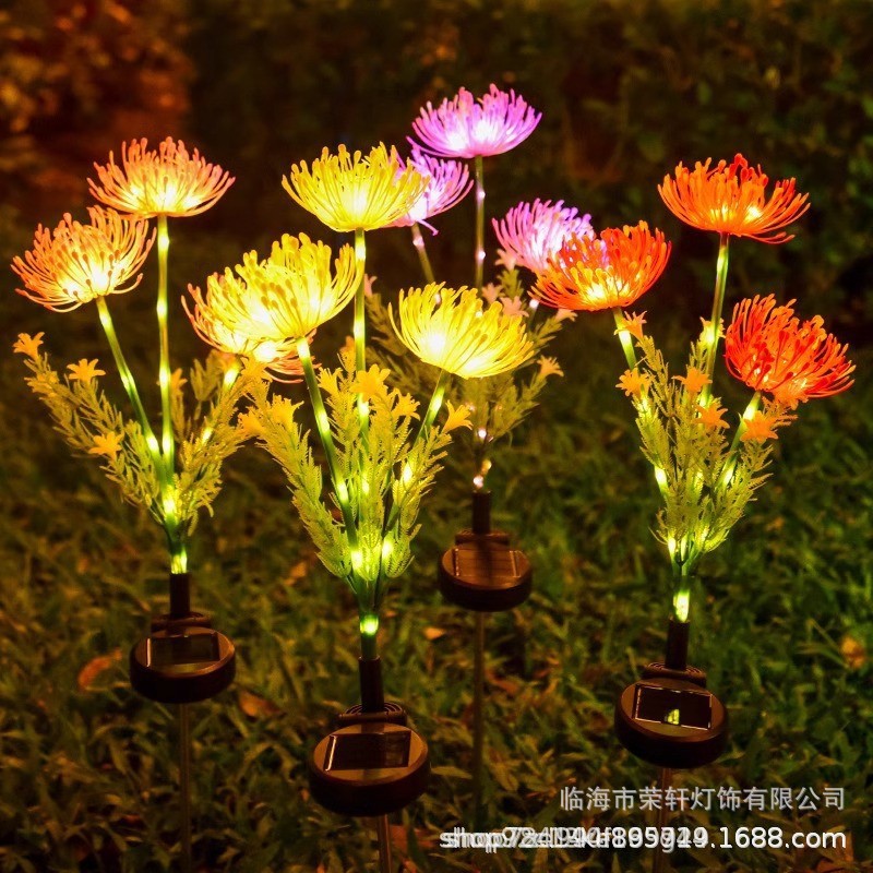 New LED solar ground insert light, Red spider lily head artificial flower lamp, outdoor decorative flower, courtyard landscape, ground insert lawn details Picture