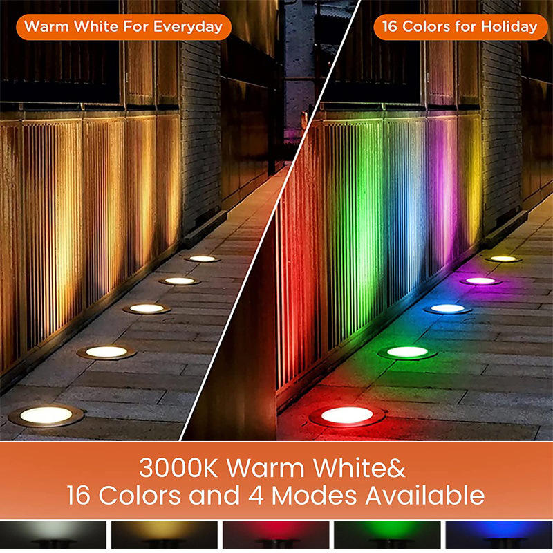 Cross-border low-voltage 12V outdoor RGBW floor light, courtyard landscape buried light, RF remote control garden ground deck well light Application Scenario