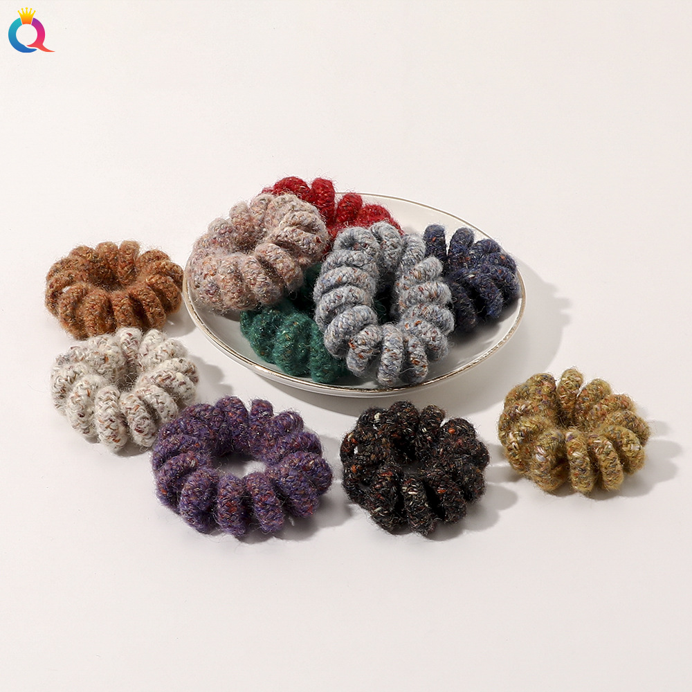 Qiyue Korean autumn and winter woolen telephone line hair tie, simple and elegant, popular female hair tie rubber band hair rope full figure