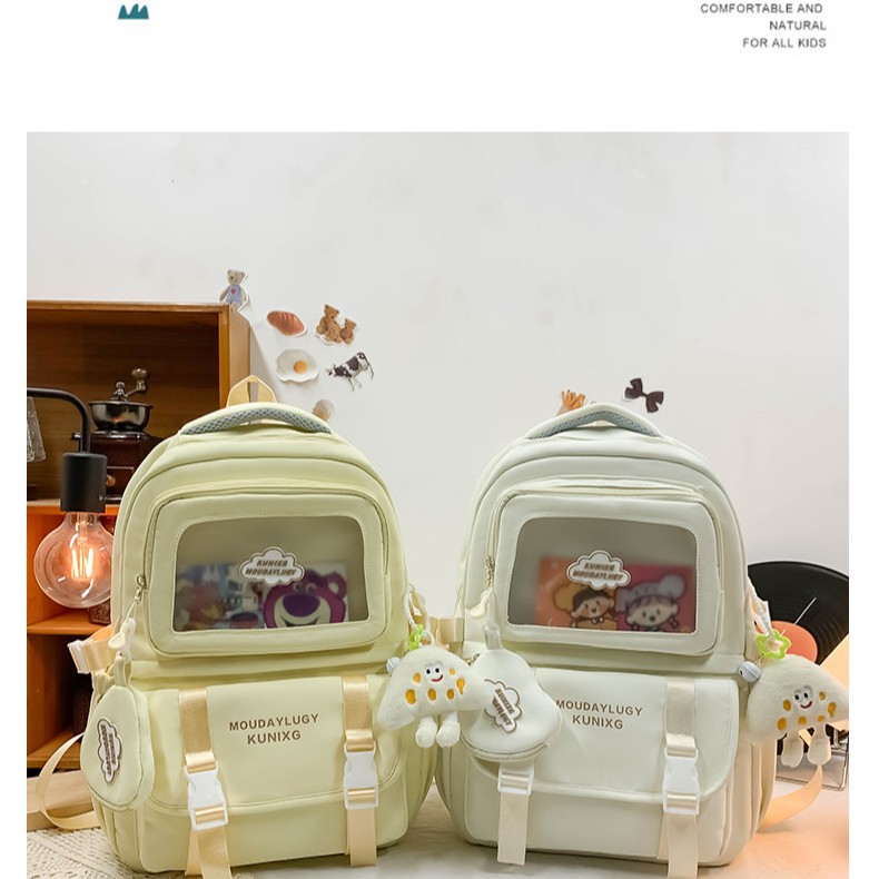 2025 New Korean version forest-style student all-in-one transparent patchwork backpack, campus Japanese-style large-capacity backpack for girls details Picture