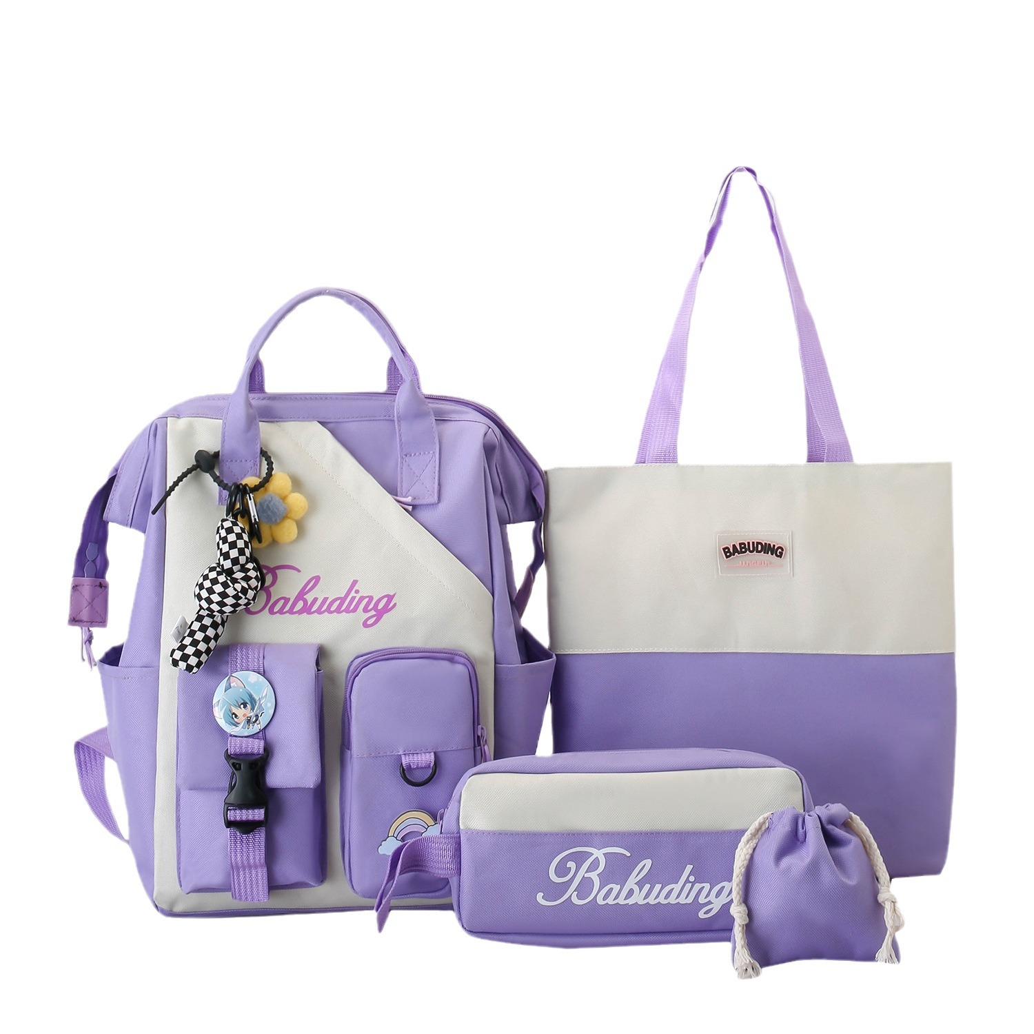 Wholesale of new and cute Japanese single-shoulder backpacks for junior and senior high school students. Four-piece student schoolbag set Item Picture