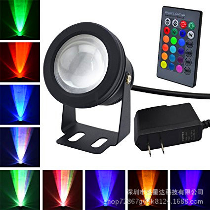 RGB underwater light, 10W outdoor waterproof spotlight, adjustable seven-color remote control landscape light with plug, pool light full figure