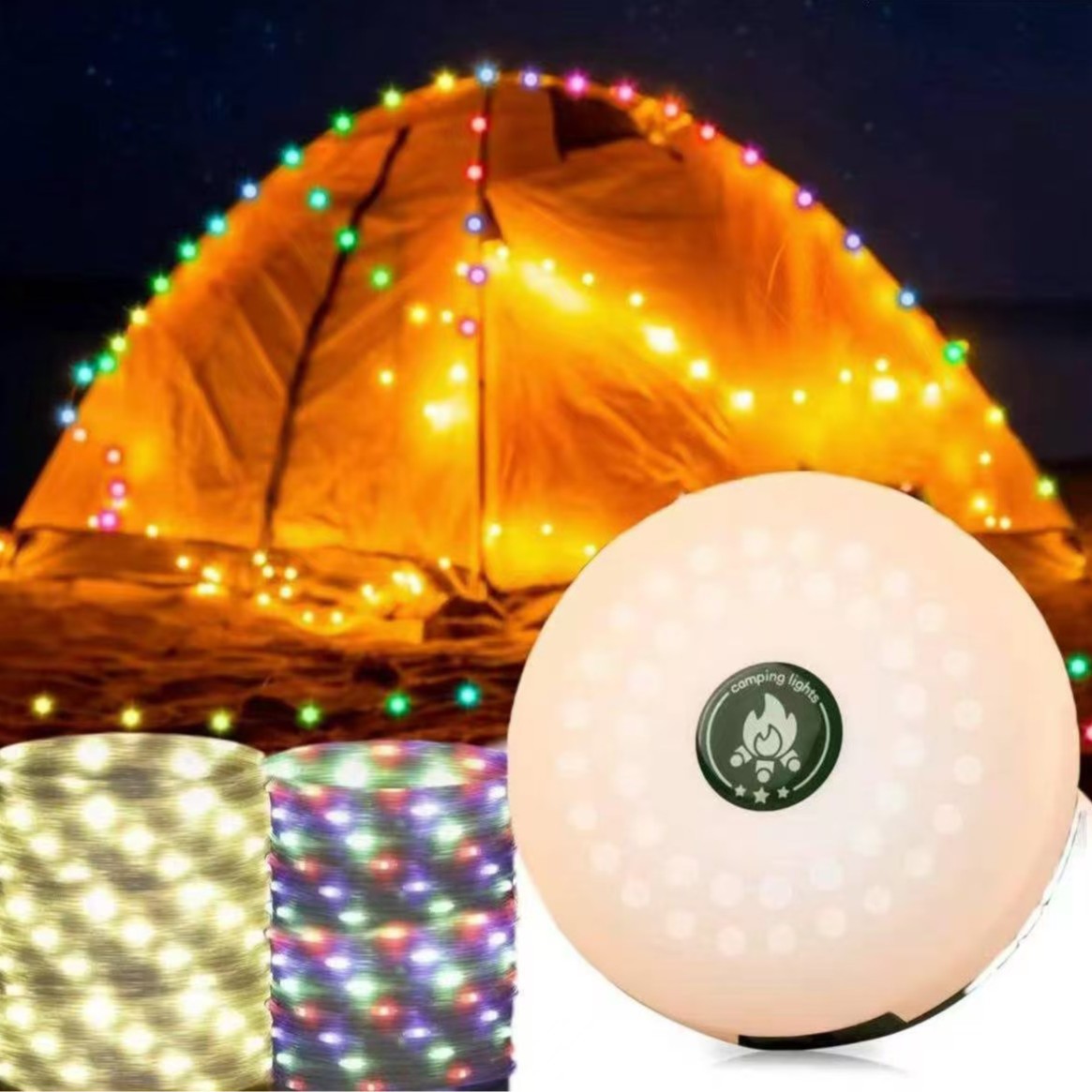New solar led string lights, outdoor garden lights, multi-functional waterproof lighting fixtures, collapsible tape measures, camping lights Application Scenario