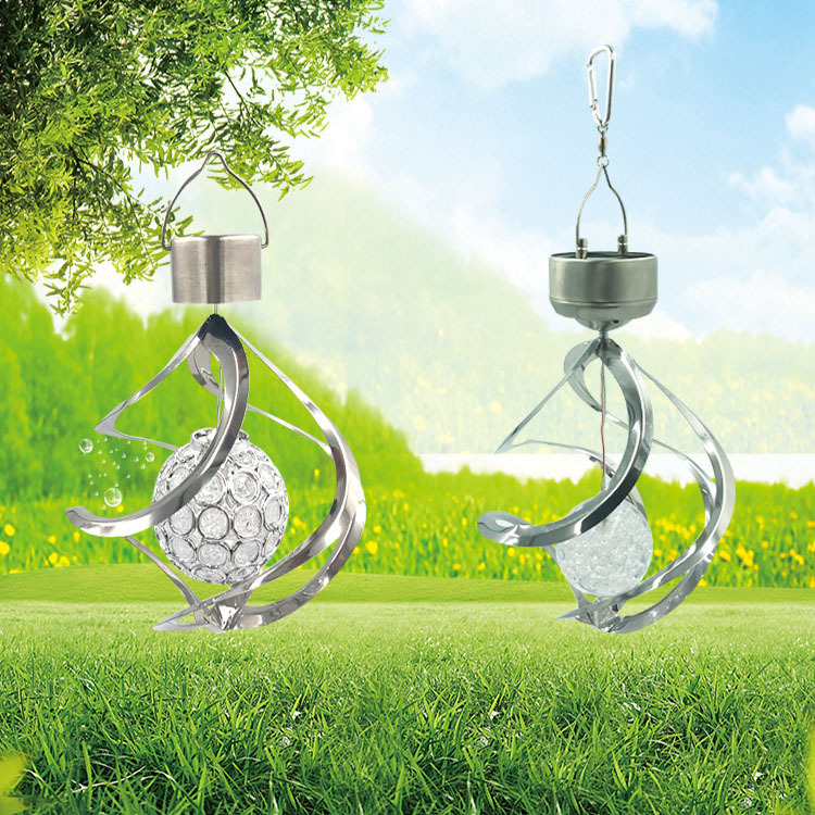 Outdoor stainless steel LED solar lamps, hollowed-out balls, acrylic balls, rotating chandeliers, garden landscape lamps, waterproof full figure