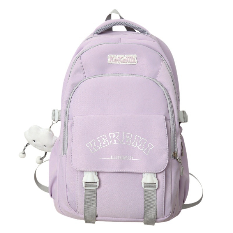 Japanese-style workwear solid-color backpacks, casual computer backpacks, large-capacity letter-printed schoolbags for girls in junior and senior high schools Item Picture