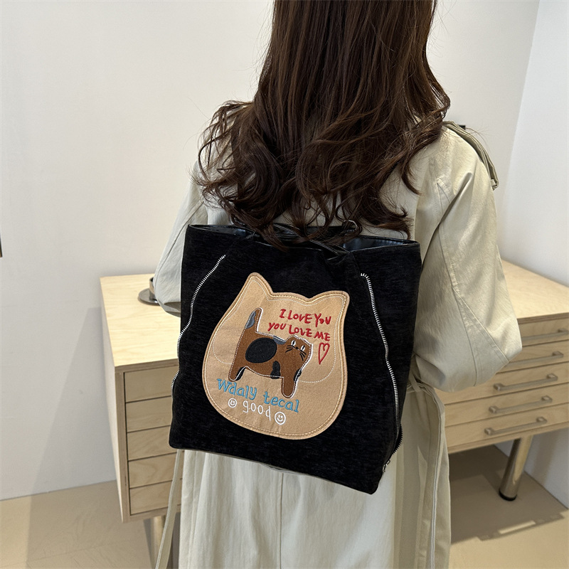 Cross-border cute cookie cat Tote bag for women, new autumn and winter collection, large-capacity casual bag, multi-purpose single-shoulder crossbody bag Specification drawing