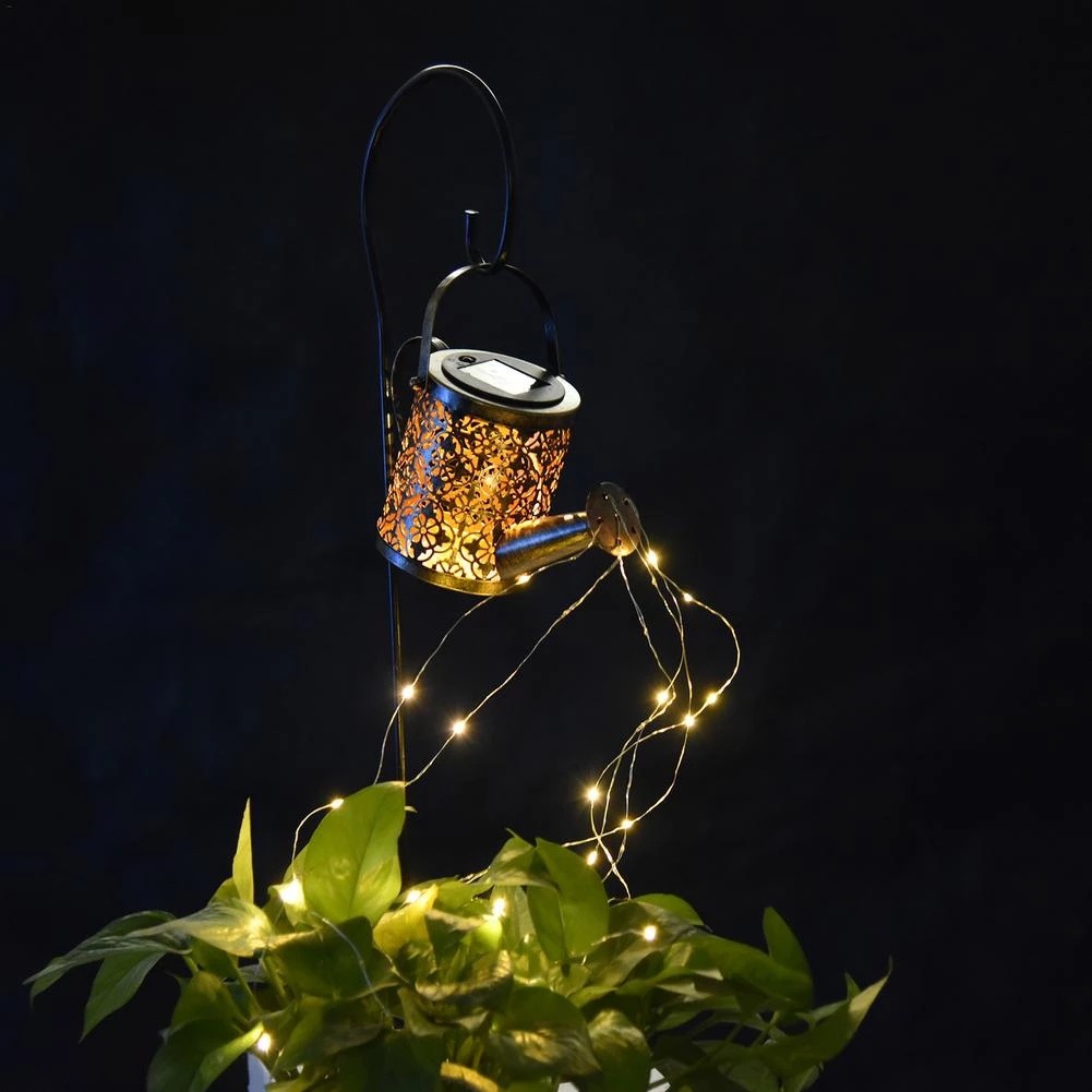 New courtyard solar shower head water bottle landscape light, outdoor lawn light, ironwork hollowed-out water bottle light, shower head light full figure