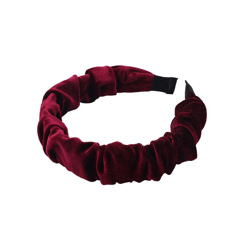 Qiyue European and American Creative New solid-color velvet pleated wavy fabric hair bands, cross-border headband hair accessories wholesale Item Picture