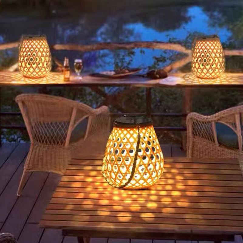 Solar-powered outdoor bamboo weaving, khaki and wooden lanterns, rattan weaving, Chinese handcrafted decorative atmosphere lanterns Application Scenario