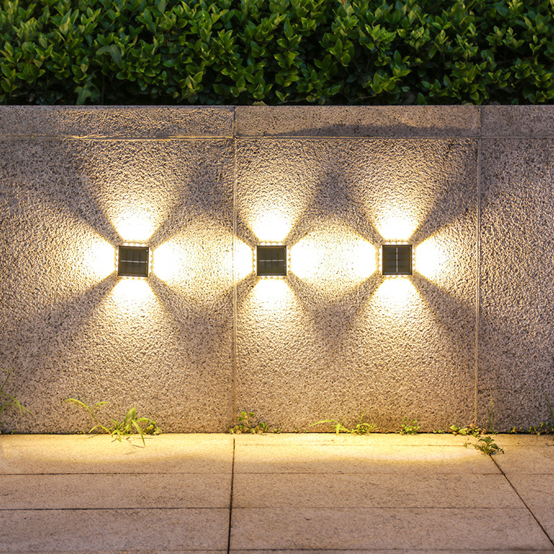 Solar-powered night light, outdoor garden fence light, waterproof LED four-sided light, outdoor decorative courtyard wall light details Picture
