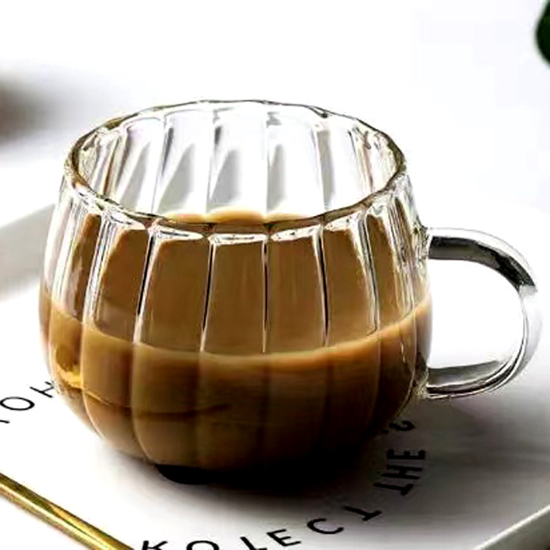 Creative high borosilicate transparent vertical striped pumpkin cup, cute single-layer glass cup, juice coffee cup, vertical striped pumpkin cup Specification drawing