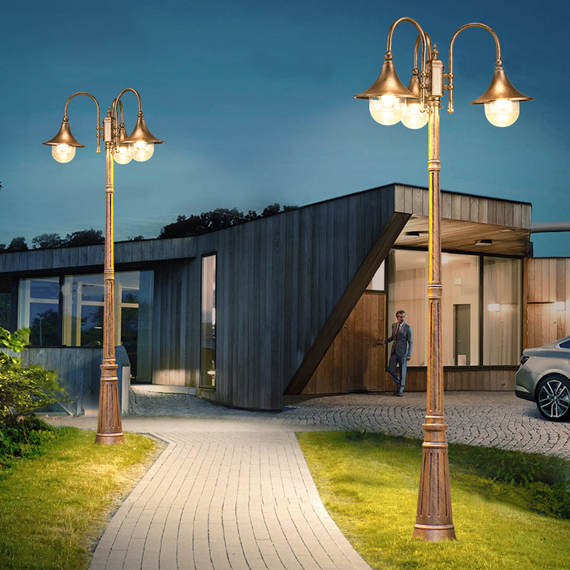 Outdoor lamp, community garden, villa, household 220V ultra-bright waterproof courtyard character, 3-meter high pole, European retro street lamp Specification drawing