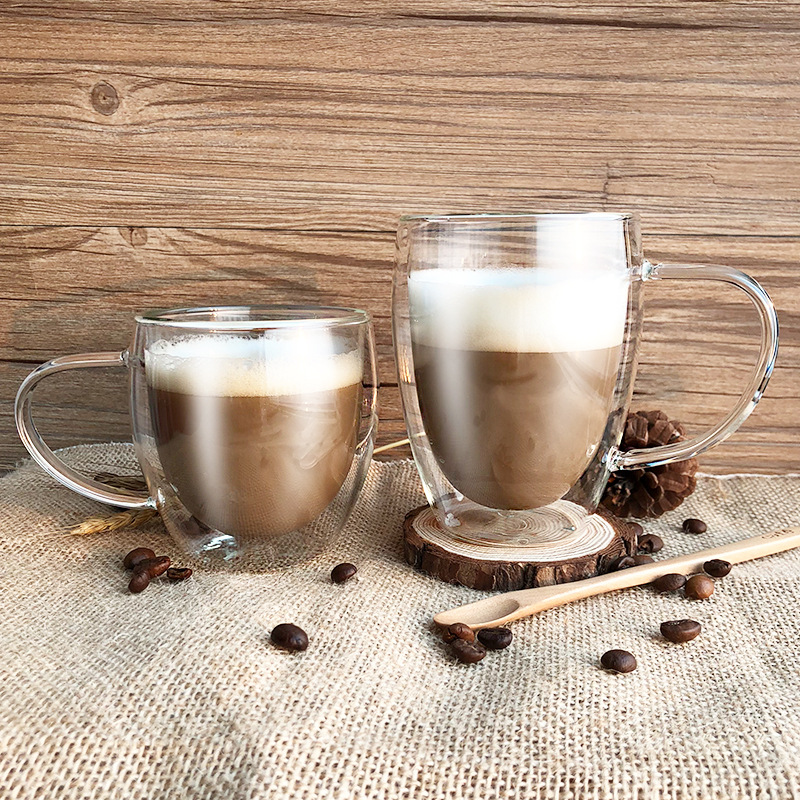 【 Customized LOGO】 Customized event gift water cups, double-layer glass cups, transparent cups with handles, coffee cups details Picture