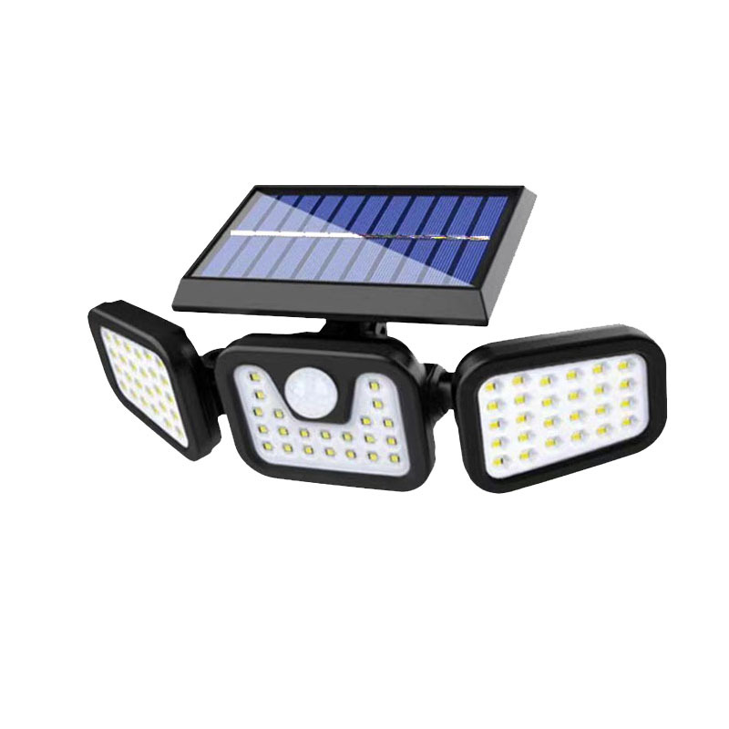 Solar lamps, cross-border folding 74LED three-head lamps, outdoor courtyard wall lamps, household human body sensor lighting street lamps Item Picture