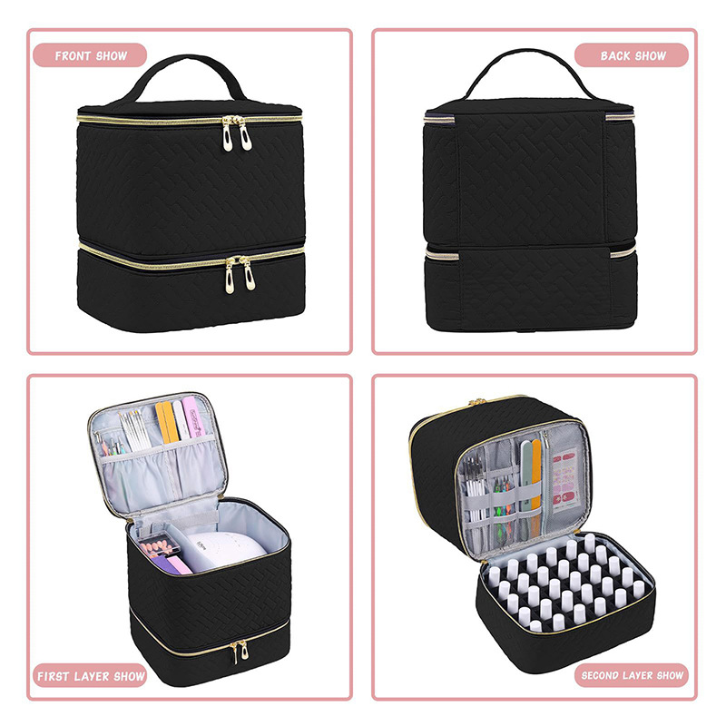 Cross-border best-selling double-layer storage and height-increasing cosmetic bag, large-capacity portable toiletries bag, cosmetic bag, nail polish storage bag Application Scenario