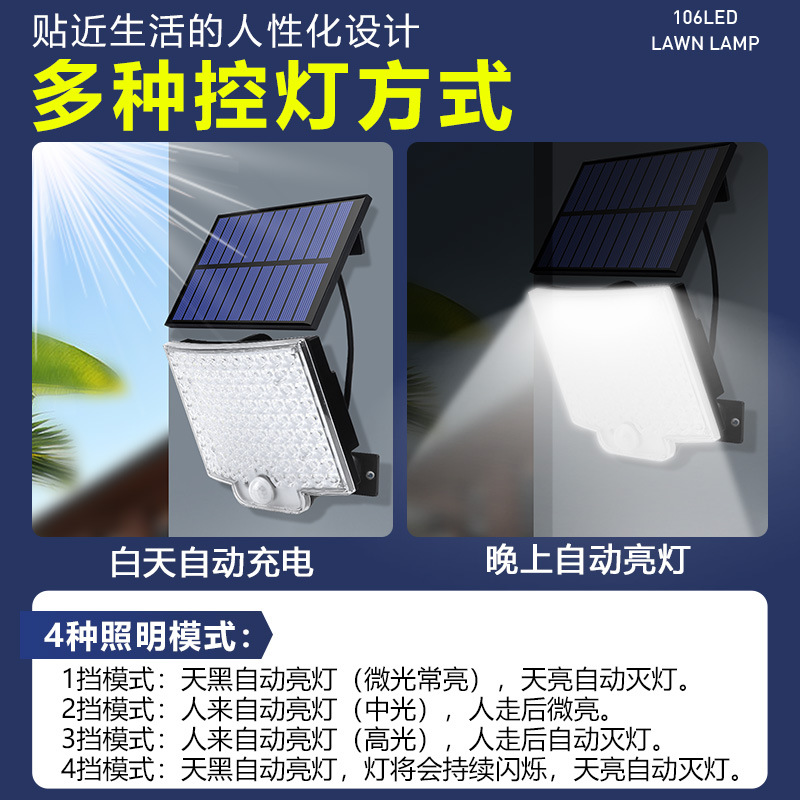 106LED solar lamp Outdoor garden lamp Remote control split human body sensor outdoor lighting lamp for terrace and balcony Application Scenario
