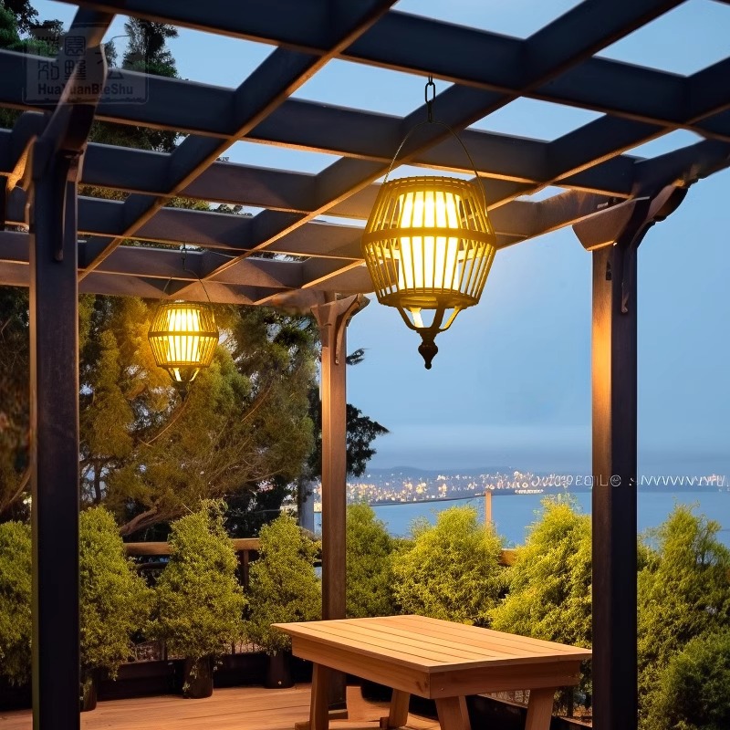 Outdoor chandelier, solar waterproof, garden villa light, corridor, pavilion, outdoor courtyard, landscape, balcony, modern and simple details Picture