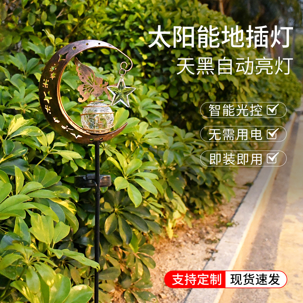 Cross-border solar outdoor moon Fairy courtyard lamp, garden landscape ground insert lamp, hollowed-out iron art fairy projection lamp details Picture