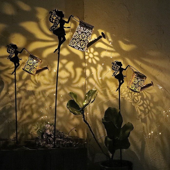 Cross-border solar garden angel water bottle lamp, outdoor display item, ground socket lamp, landscape lamp, ironwork hanging item lamp, lawn lamp Specification drawing