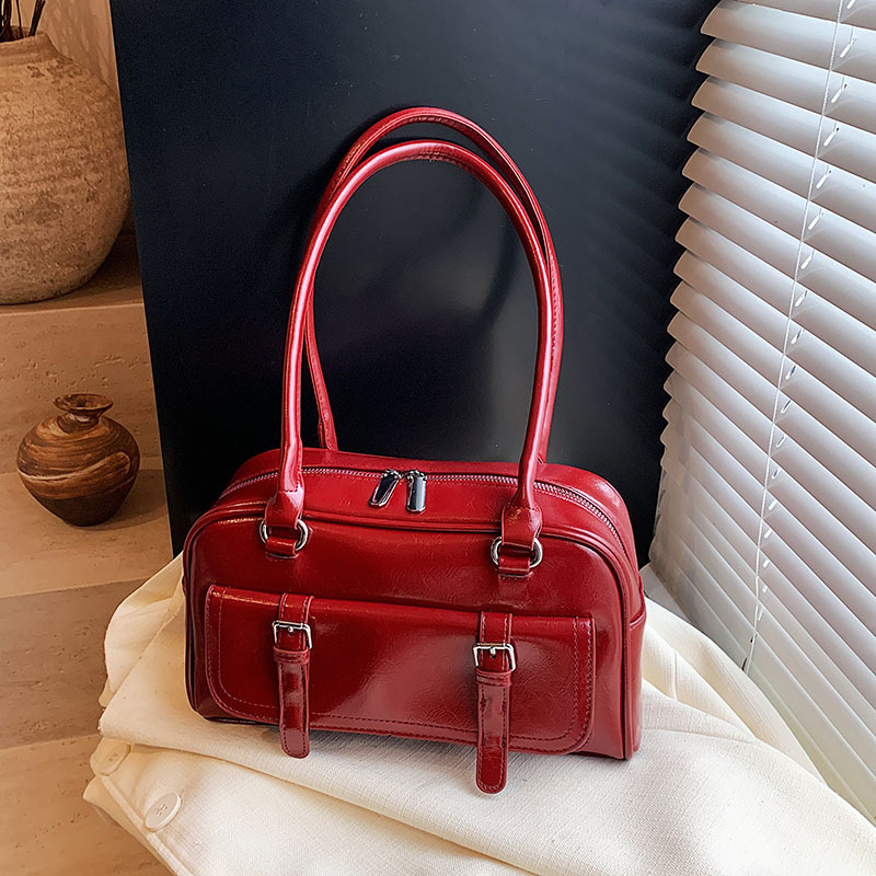 Oil wax leather commuter large bag for women, 2025 new trendy and fashionable underarm pillow bag, versatile and high-end quality single-shoulder bag Specification drawing