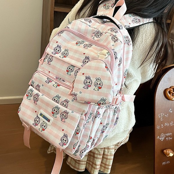 Large-capacity cute backpacks for classes, back-to-school season for junior high and senior high school schoolbags, printed cartoon rabbit girl backpacks Specification drawing