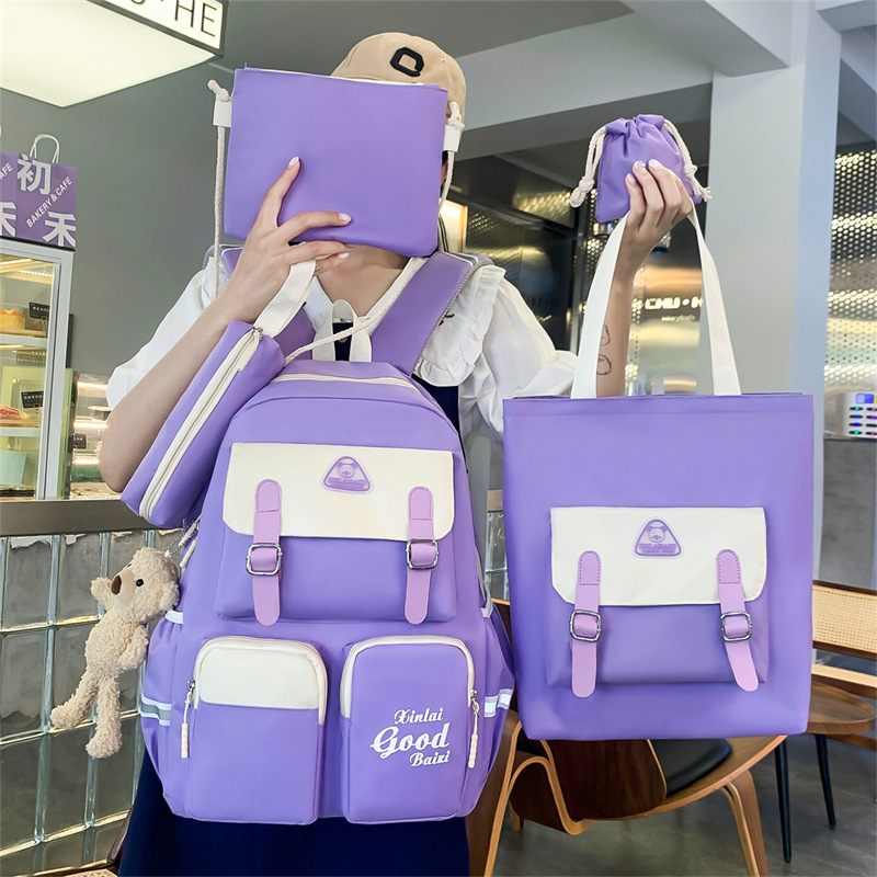 Cross-border backpack for girls, school style, primary and junior high school students, schoolbag set, Korean version, large-capacity tutorial hand-held backpack details Picture
